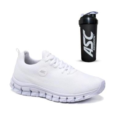 Imagem de Tênis Feminino Ascension + Coqueteleira – Leve, Macio e Confortável para Caminhada, Corrida, Academia e Uso Diário | Estilo Esportivo e Urbano (Branco + CQ.PTO, BR, Adulto, Numérico, 37)