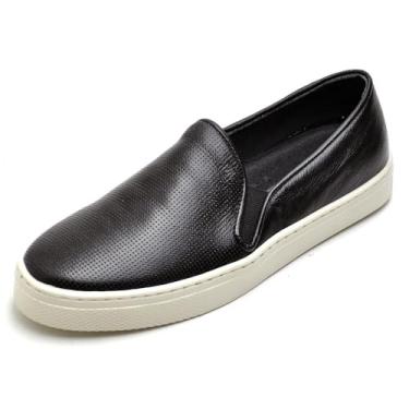 Imagem de Tenis Slip On Iate Couro Feminino Calce Facil Moderno Palmilha Conforto Tamanho:33;Cor:Preto;Gênero:Feminino;Departamento BS:Esporte