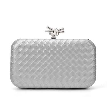 Imagem de MUDUO Bolsas de mão femininas para noite casamento chique bolsa formal de couro PU bolsas de mão, Prata