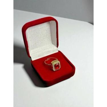 Imagem de Anel Craveja Pedra Vermelha Ajustável - Banhado A Ouro 18K - Tojoia18K