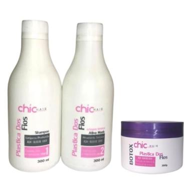 Imagem de Plástica dos Fios – Kit Alisamento, Redutor de Volume e Botox Capilar 3x300ml, alisamento capilar sem formol, plástica dos fios kit profissional, botox capilar efeito liso.
