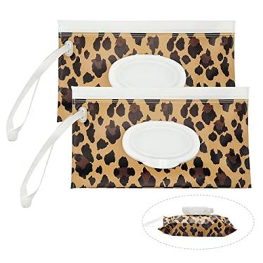 Imagem de itechpanda Conjunto Com 2 Porta-Lenços Umedecidos Portáteis Para Bebês, Recipiente Recarregável Estampa De Leopardo, Umedecidos, Bolsa Viagem Reutilizável Fraldas, Estojos Leves