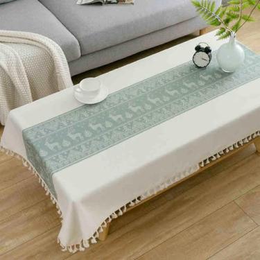 Imagem de Wuluwala Toalha de mesa de centro bordada de algodão e linho com estampa de animal, revestimento impermeável, retangular, com renda de borla, para sala de estar, hotel, ambientes internos e externos