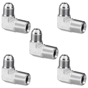 Imagem de Racewill Pacote com 5 adaptadores hidráulicos de cotovelo de 90 graus: 1/5.1 cm JIC macho x 1/5.1 cm NPT macho, com tampa de proteção conector de crimpagem de mangueira hidráulica