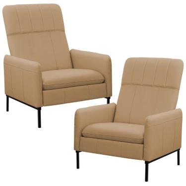 Imagem de Kit 2 Poltronas Decorativa Fixa Retrátil Reclinável Lutor L06 Couro Marrom Claro - Lyam Decor