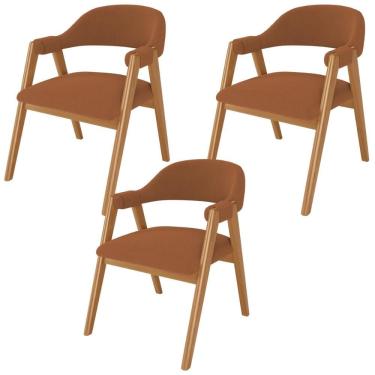 Imagem de Kit 03 Cadeiras De Jantar E Estar Living Estofada Nadja L02 Bouclê Terracota - Lyam Decor