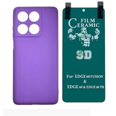 Imagem de Compativel com Moto Edge 60 - Capinha Capa Case Veludo Emborrachada Lilas + Pelicula de Ceramica 9d