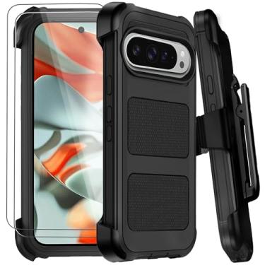 Imagem de Capa para Google Pixel 9 Pro XL com clipe de cinto e suporte | Grau militar testado contra quedas à prova de choque | Capa resistente | 2x protetores de tela | Capa protetora Defender Bumper (preto)
