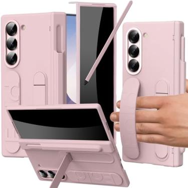 Imagem de YQODSZ Capa com alça de dedo para Samsung Galaxy Z Fold 6 com suporte para caneta S e Stylus, Z Fold 6 capa com alça de mão protetora de tela de privacidade embutida com suporte para dobradiça Z Fold