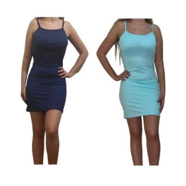 Imagem de Kit c/2 Vestidos Alcinha Canelado - Empório J, Marinho, Azul bb, Único