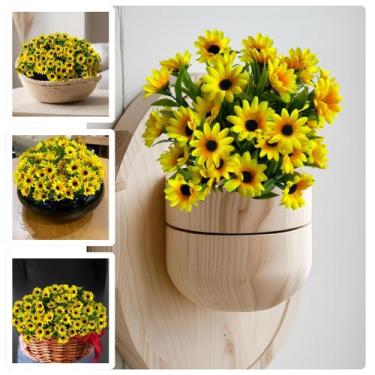 Imagem de 3 Buquês de Plantas Artificiais Flor Mini Girassol Permanente Ideal Pa