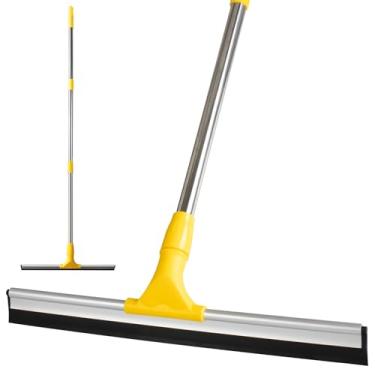 Imagem de Esfregador de piso profissional de 43 cm, vassoura de silicone de borracha com cabo longo de aço inoxidável para cozinha, piscina, pisos de concreto, azulejos de chuveiro, garagens, janelas, vidro