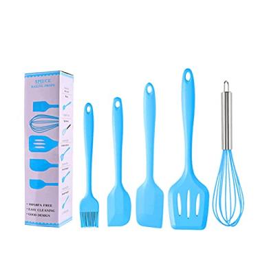 Imagem de Dioche Conjunto de Espátula de Silicone, 5pcs Silicone Spatula Silicone Kitchen Utensils Set Baking Tool Bolo Decoration for Home Bakery (Conjunto de 5 peças azul)