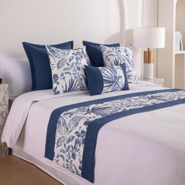 Imagem de Cachecol de corredor de cama de hotel, colcha floral luxuosa, decoração resistente ao desbotamento, protetor de cama elegante, toalha de cama de quarto para cama de solteiro queen size - azul | 50 x