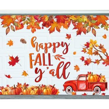 Imagem de Whaline 29 peças de ímãs de porta de garagem de outono folhas de bordo caminhão abóbora adesivos magnéticos de geladeira para outono colheita de ação de graças casa festa quarto decoração de carro