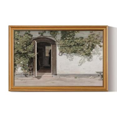 Imagem de WHASAYART Arte de parede vintage emoldurada a ouro vineman escalando as paredes casa de fazenda decoração de parede porta de abertura pintura a óleo imagem impressão em tela arte decoração de casa