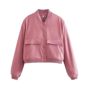 Imagem de Jaqueta Bomber Feminina com Decote V - Manga Comprida e Bolsos - Estil