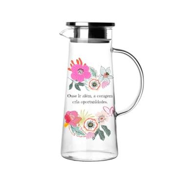 Imagem de 1 Jarra Vidro 1.3L Com Tampa Inox Item Personalizado C/Frases e Flores Impressão de Qualidade Não Desbota Ideal P/Mesa Posta Criativa (OUSE)