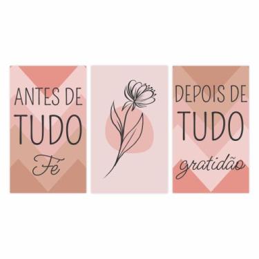 Imagem de Kit 3 placas decorativas quadro com flor e frase 50x30cm - Fixa Person