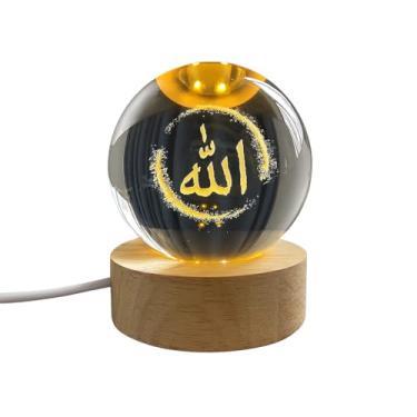 Imagem de Bola de cristal de LED 3D luz noturna islâmica com inscrição em Allah, esfera de vidro em base de madeira, decoração religiosa iluminada para casa, adolescentes, adultos, presente de aniversário, casa