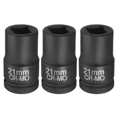 Imagem de HARFINGTON 3 peças soquete quadrado de 4 pontos 2.5 cm Drive 21 mm soquete de impacto quadrado métrico CR-MO Blackening luva de roda padrão ferramenta de manga pneumática para reparo de automóveis