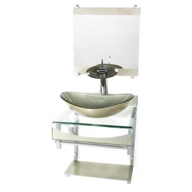 Imagem de Gabinete Vidro 40Cm Banheiro Curvado Duplo Pc Cuba Oval - Cubas E Gabi