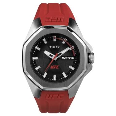 Imagem de Timex Relógio masculino UFC Pro 44 mm - pulseira vermelha com mostrador preto e estojo prateado, Vermelho