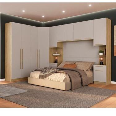 Imagem de Quarto Modulado 3 Roupeiros 2 Mesas de Cabeceira e Um Ponte Casal San 