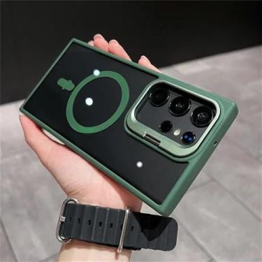 Imagem de Para Samsung Galaxy S24 Ultra S22 Plus S23 FE Capa transparente com suporte oculto à prova de choque, capa protetora magnética sem fio para carregamento, verde escuro, para S24Ultra
