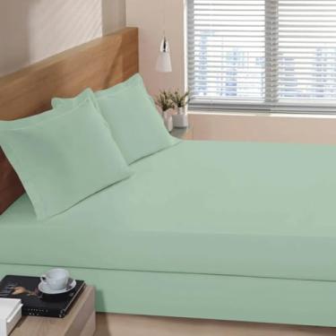 Imagem de Kit Lencol Elástico e Fronha King Algodão Percal 230 Fios Reffinata Buettner Cor Verde Menta