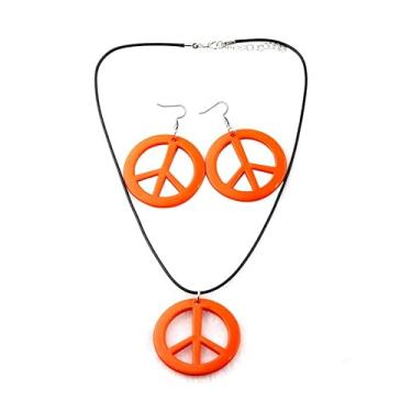 Imagem de Conjunto de colar colorido com pingente de símbolo da paz amor longo hippie arco-íris para mulheres homens anos 1960 anos 1970 festa hippie acessórios hipster, Plástico, acrílico