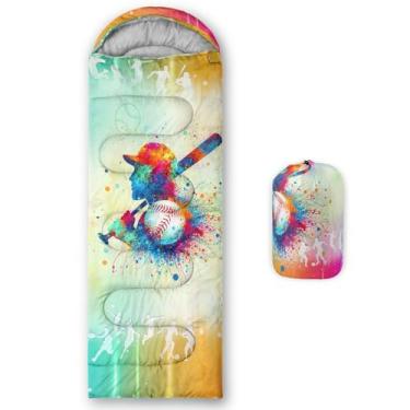 Imagem de Smell Sunshine Saco de dormir infantil para meninos e meninas, estampa de beisebol de grafite colorido, leve, quente, portátil, uso interno, impermeável, resistente ao clima frio, saco de dormir para