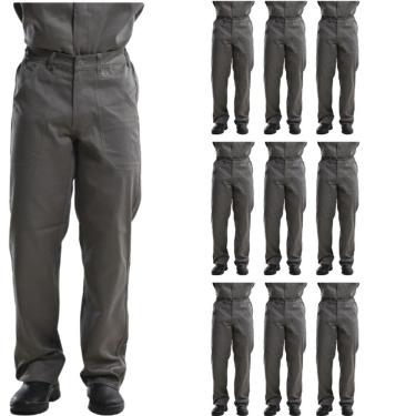 Imagem de Kit 10 Calças Profissional Uniforme Trabalho Pesado Brim Metade Elástico