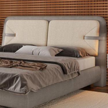 Imagem de Cabeceira King Yun Facto Cinza / Linho Off White - Sallar Home