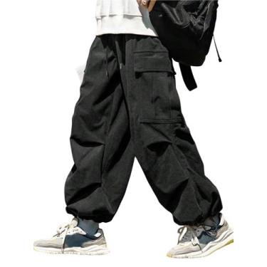 Imagem de Calças ZAFUL Flat Pocket Parachute para homens e mulheres pretas S