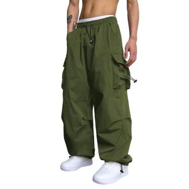 Imagem de Calças cargo ZAFUL Flat Pocket Parachute para homens Deep Green M