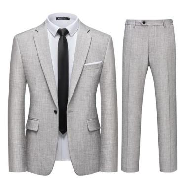 Imagem de Conjunto de calças blazer masculinas WULFUL Slim Fit cinza claro