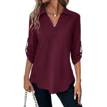 Imagem de Túnica feminina TICTICMISS, manga 3/4, decote em V, cor de vinho