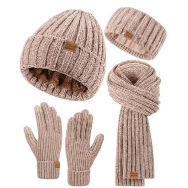 Imagem de Gorro de inverno, cachecol, luvas, conjunto de bandanas, feminino, Win
