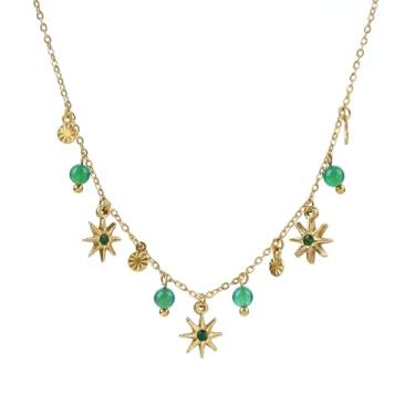 Imagem de TaYolnFaSo Colar de pedra preciosa natural para mulheres, banhado a ouro real 18 k, joia de cristal de cura, presente de aniversário para esposa, namorada, mãe, 18inch, Aço inoxidável, ágata verde