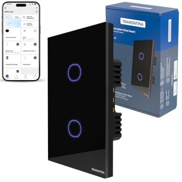 Imagem de Tramontina Interruptor Inteligente Touch Smart Wi-Fi ​Preto com ​2 Tecla​s Compatível com Alexa - Onne