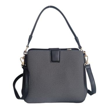 Imagem de Bolsa Feminina Pequena 3 Divisórias Espaçosa Couro PU Leve Alça de Mão Tiracolo Versátil Trabalho Passeio (Preta)