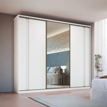 Imagem de Guarda Roupa Casal com Espelho 3 Portas de Correr em MDF Duque New Móveis Castro - Branco Line