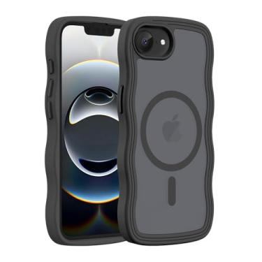 Imagem de Capa Hualele para iPhone 16e fofa para mulheres, compatível com MagSafe, grau militar, à prova de quedas, translúcida, fosca, traseira encaracolada, borda ondulada, fina, feminina, capa para celular