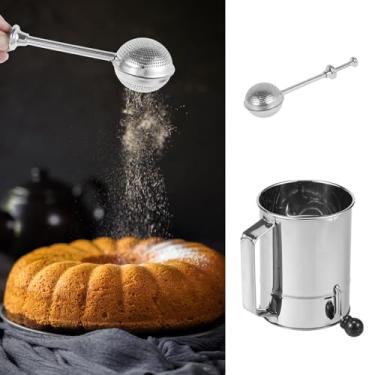 Imagem de Peneira de farinha para assar, peneira de farinha de aço inoxidável de 5/8 xícaras com malha fina, agitador giratório de açúcar em pó e espanador de farinha, dispensador de farinha destacável para