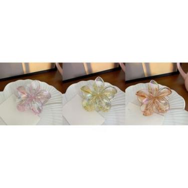 Imagem de Grampo de Cabelo Flor Frangipani Colorida Presilha Feminina Acrílica, Acessório de Praia e Resort para Mulheres(Rosa+laranja+Amarelo)
