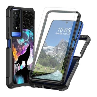Imagem de DIGTIALL Capa para TCL 50 XE 50XE 5G com protetor de tela de vidro temperado, dupla camada resistente à prova de choque TPU bumper canto elevado capa protetora para TCL 50 XE 50XE 5G, lobo da lua