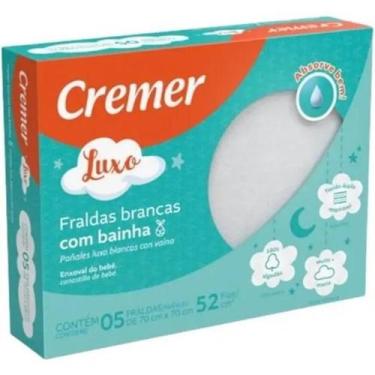 Imagem de Fralda de Pano Cremer Com Bainha Luxo Branca para Bebê Com 5 Peças Tec
