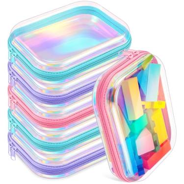 Imagem de Sanwuta 6 peças de estojo rígido transparente com zíper para lápis, bolsas de plástico rígido com zíper, bolsa de maquiagem, estojos transparentes para lanches, caixa organizadora de armazenamento de