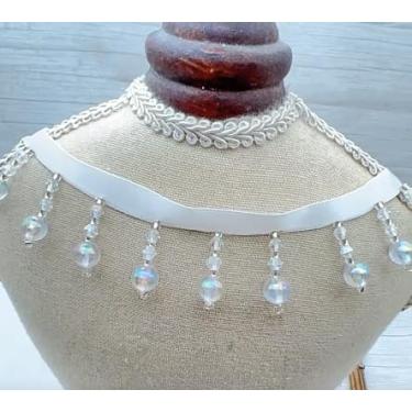 Imagem de GorinsKani Gotas de cuia de cristal de 1 metro com franja frisada acabamento de renda pingente de pérola borlas vestido franja guarnição de renda decoração sapatos ornamentos pendurar contas cortina